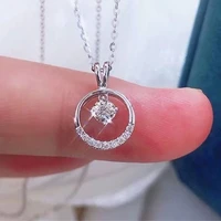 huitan dainty small circle pendant necklace with shiny cz fashion wedding accessories for women high quality versatile necklaces