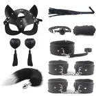 Интимные игрушки для женщин БДСМ лицевая маска в виде кошки для связывания партнера комплект наручники кнут 40 см лисий хвост Анальная пробка для взрослых игр