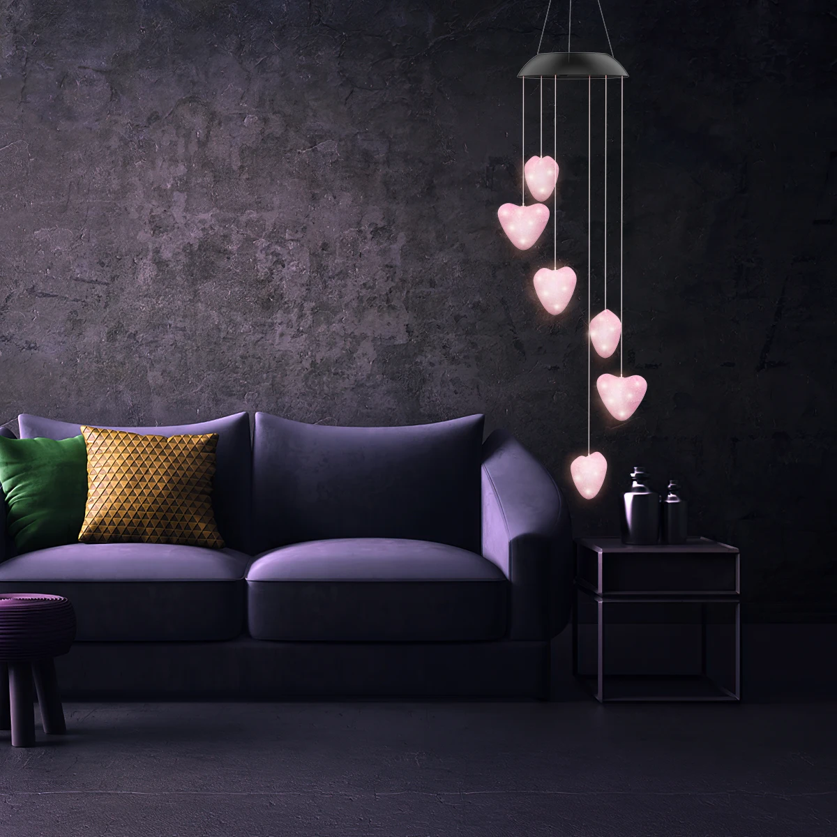 

Ветромузыка на солнечной батарее, водонепроницаемая, меняющая цвет, светодиодная подсветка в форме сердца для дома, балкона, сада