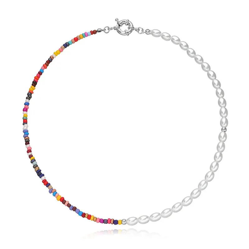 

Colorful Rice Beads Imitation Pearls Necklace Women Gold Silver Color Fish Line Necklaces Beach Jewelry Gifts Accessories New