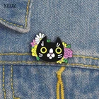 Брошь В Виде Цветка XEDZ с изображением черного кота для детей и женщин, милая мультяшная животная, подарок для детей