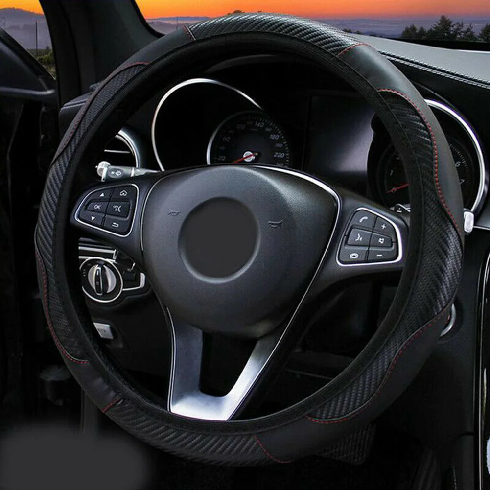 Car Steering Wheel Cover Carbon fiber leather Protector Fiber Leather Anti-Slip For 37~38CM | Автомобили и мотоциклы