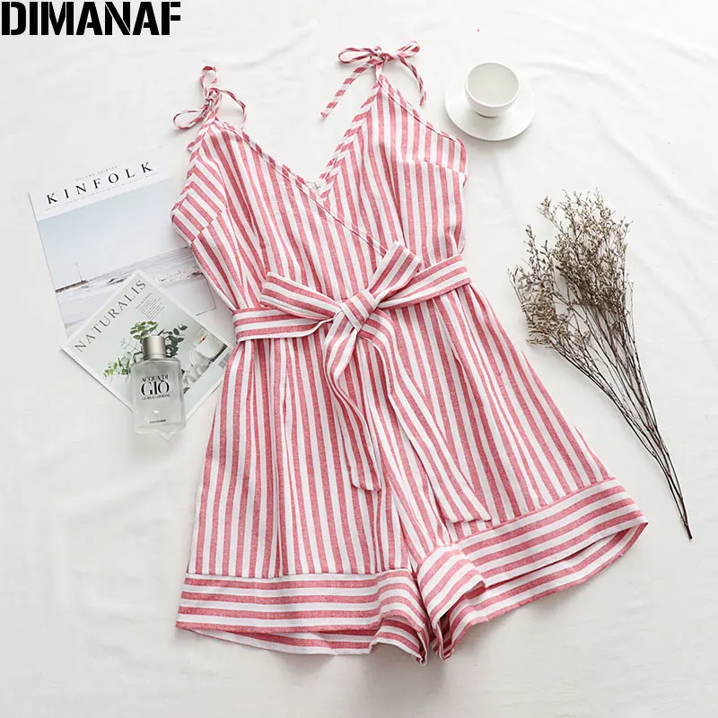 DIMANAF размера плюс женские комбинезоны штаны в полоску розовые летние праздничные
