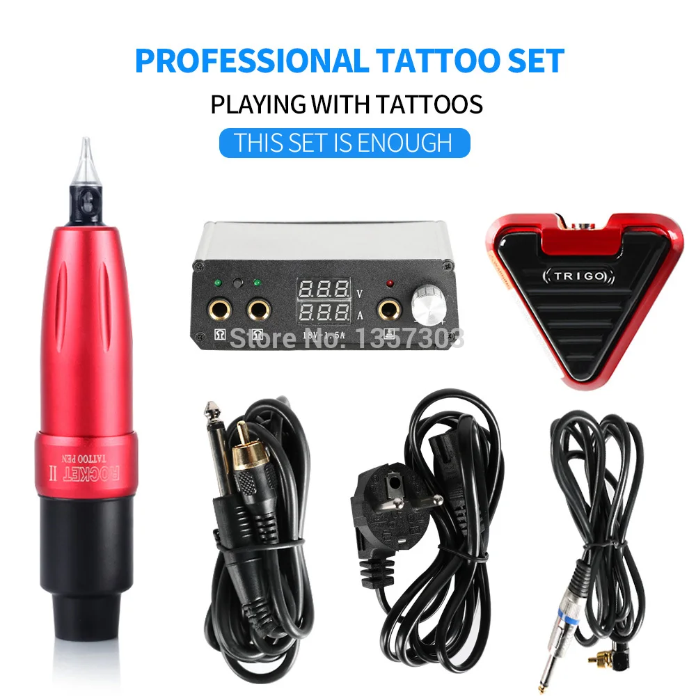Top Selling Professional Tattoo Machine Rocket Rotating Pen Tattoo Set Set LCD Mini Power Tattoo Foot Switch Supply