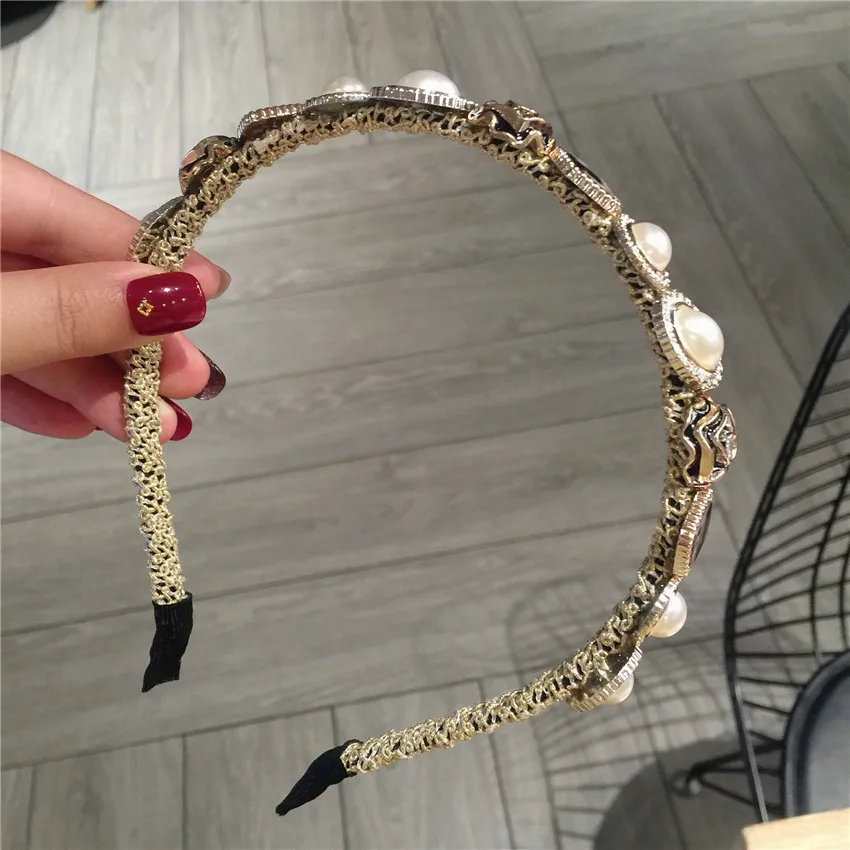 Элегантные женские жемчуг повязка на голову в стиле барокко повязки для волос