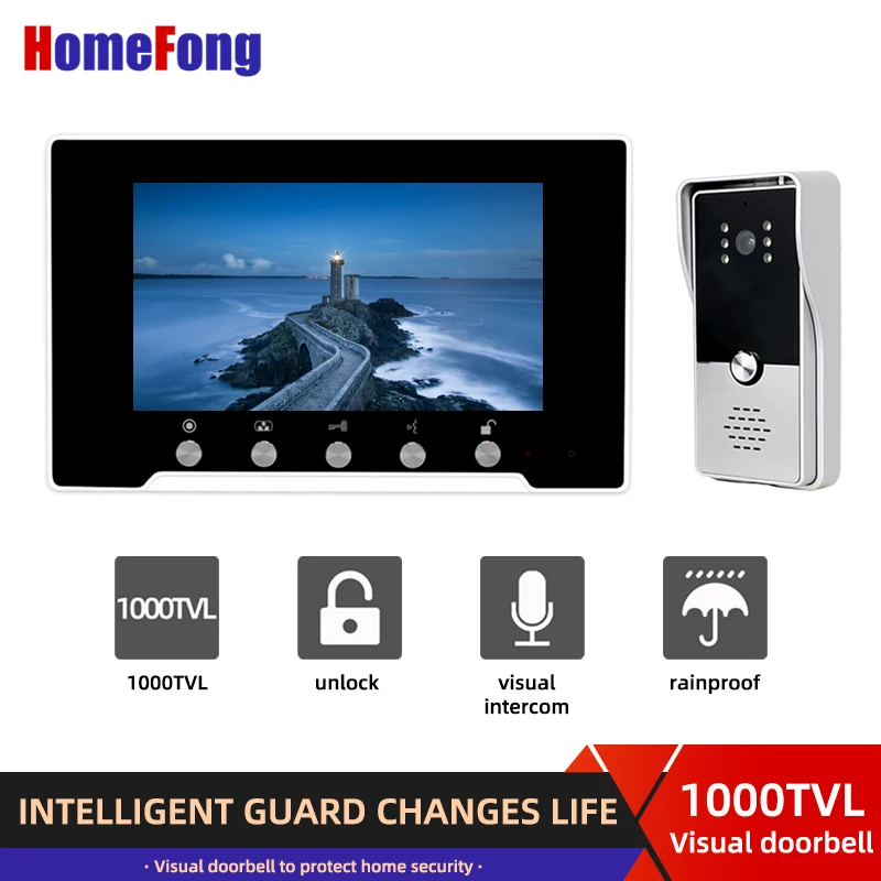 Homefong Video Door Phone Intercom Doorbell Camera Wired System Unlock Support Lock(Not Included) IP65 Rainproof Night Vision