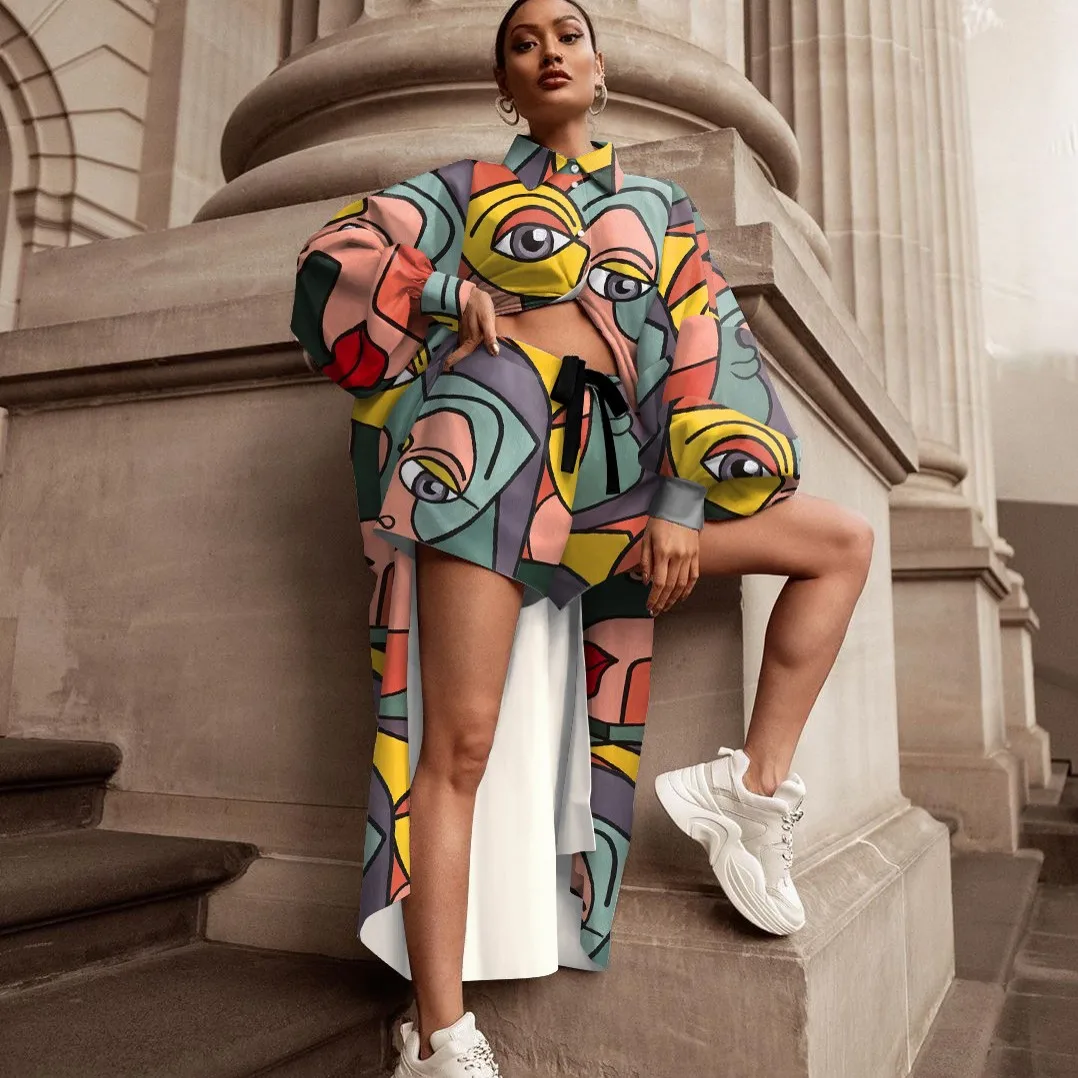 Женский костюм из 2 предметов Длинная блузка с длинным рукавом и цифровым принтом
