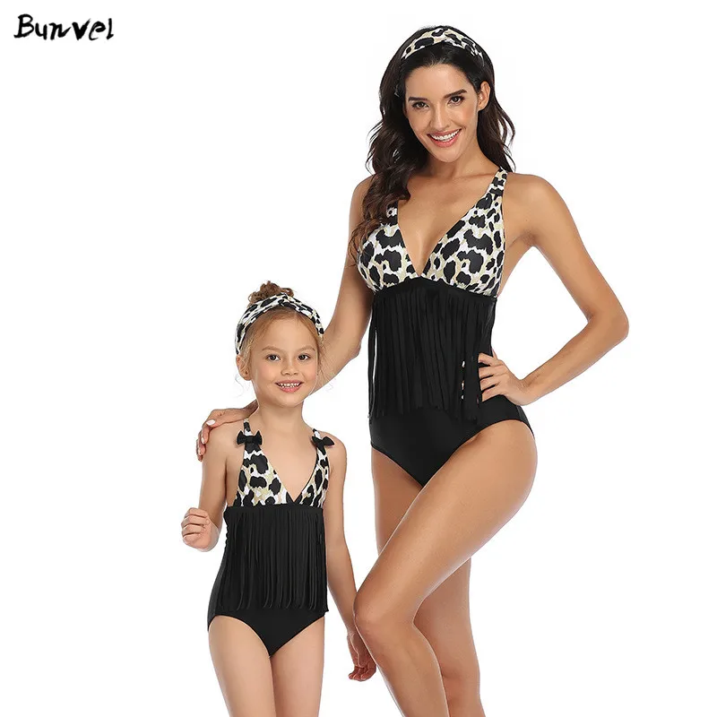 Купальник bunvel Mommy and Me с кисточками семейный образ Леопардовый полосатый
