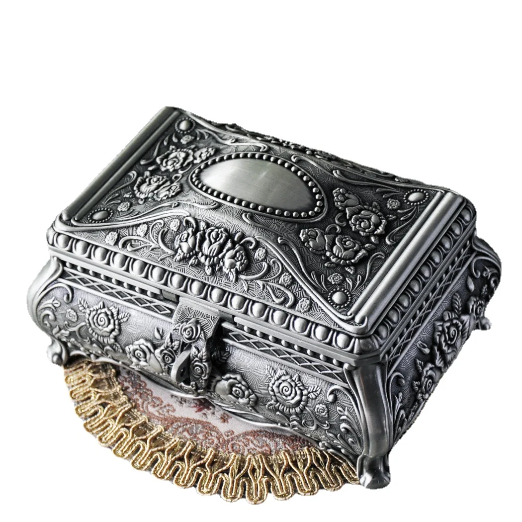 

Metal Vintage Jewelry Storage Box Organizer for Girl Ring Earrings Display Luxury Silver Jewelry Box Storage Organizer Case Gift