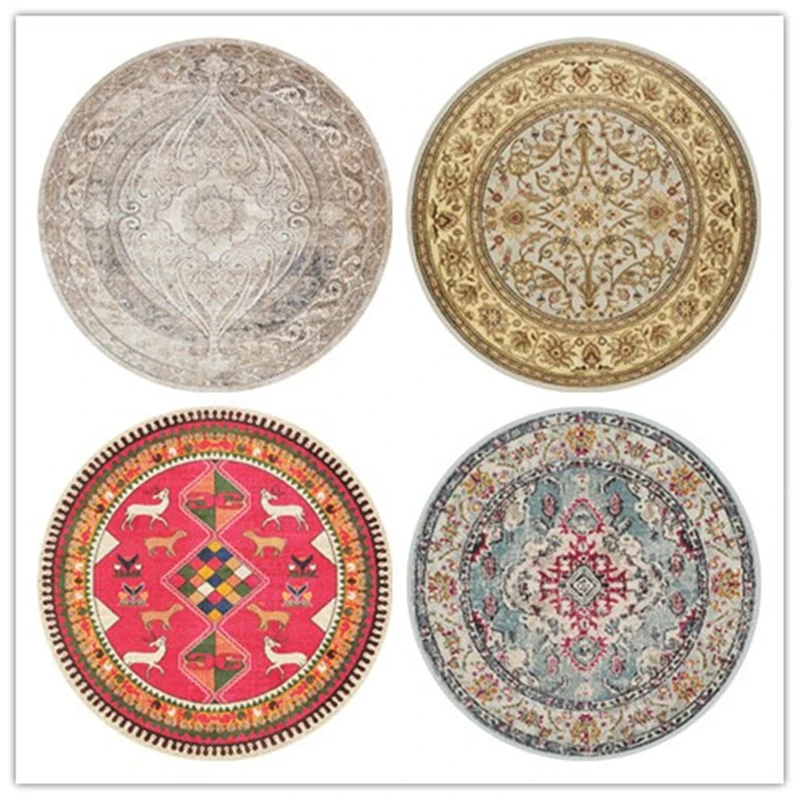 

Bubble Kiss Round Carpet Colorful Home Rug Retro Geometric Pattern Carpets Anti-Slip Rugs Computer Chair Rug Kids Room Carpet