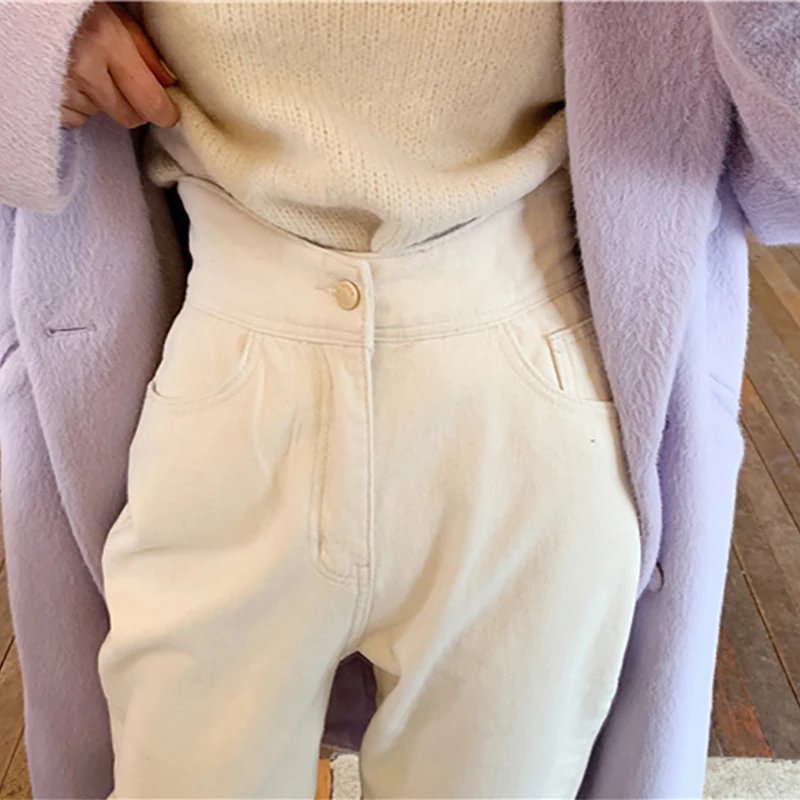 

Straight Jeans Women Fashion High Waist Loose White Harem Denim Pants Female Buttons All Match Baggy Trousers Casual Streetwear