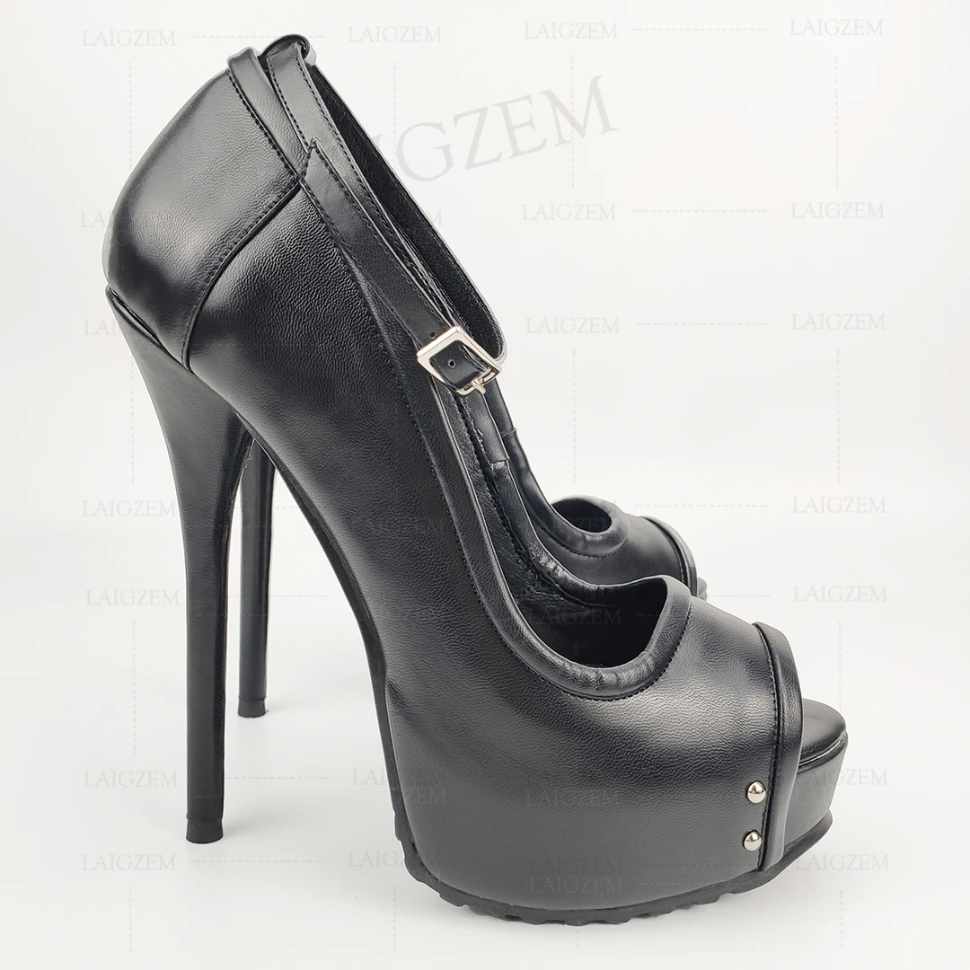 LAIGZEM FASHION Women Platform Heels Pumps Evening Party Peep Toe Sandals Lady Shoes Woman Tacones Mujer Large Size 43 46 50 52