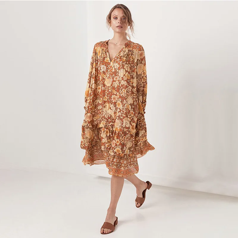 

ZOGAA 2020 Summer New Beach Vacation Casual Dress Loose Bohemian Printed Dress