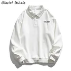 Мужская толстовка с воротником-поло GlacialWhale, новые модные однотонные толстовки, большие японские уличные мужские белые толстовки с капюшоном