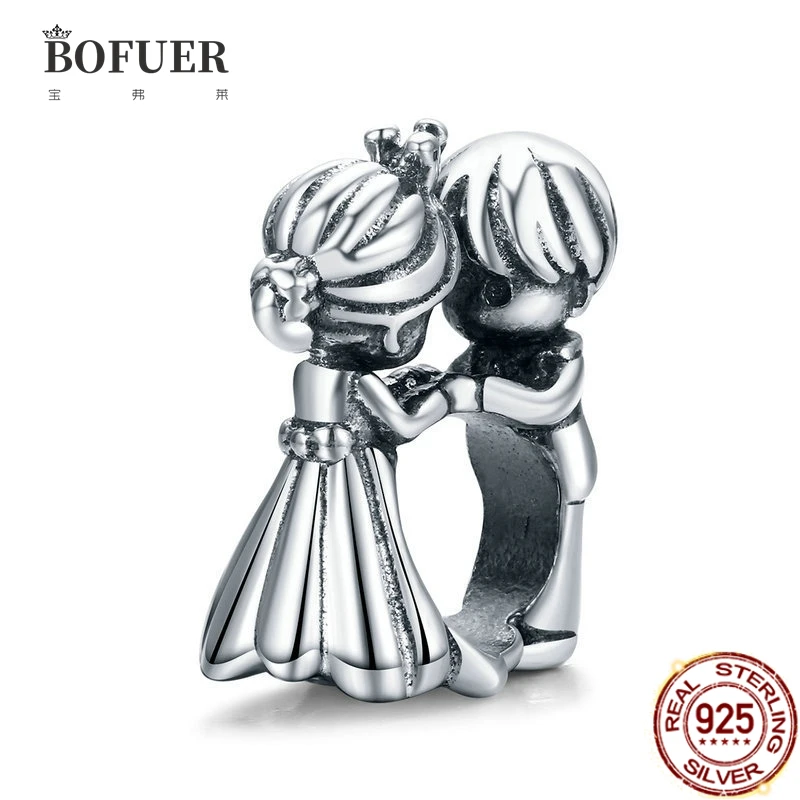 

BOFUER Sterling 925 Silver Beads Boy Girl Marriage Charm Fit Original Pandora Bracelet Valentine Gifts 033B