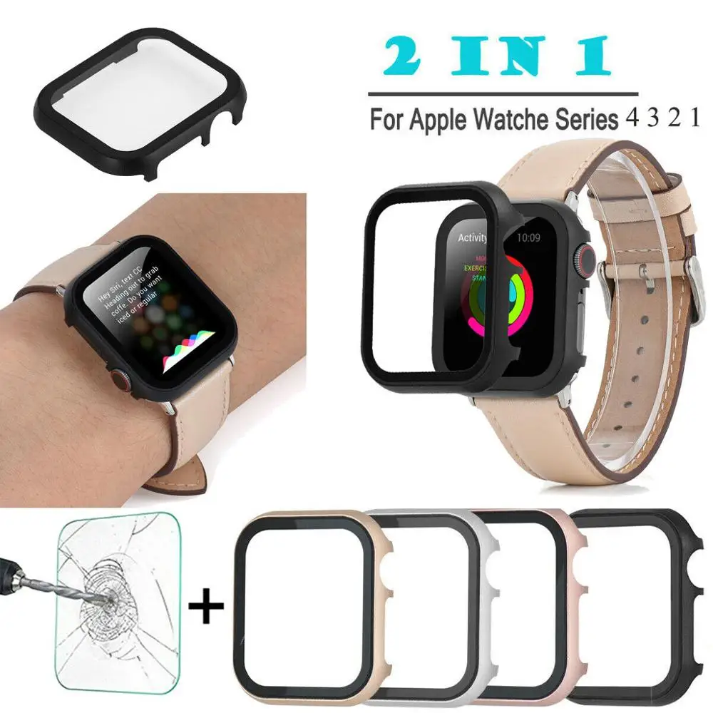 Металлический жесткий чехол с полным покрытием + Защитная пленка для экрана Apple