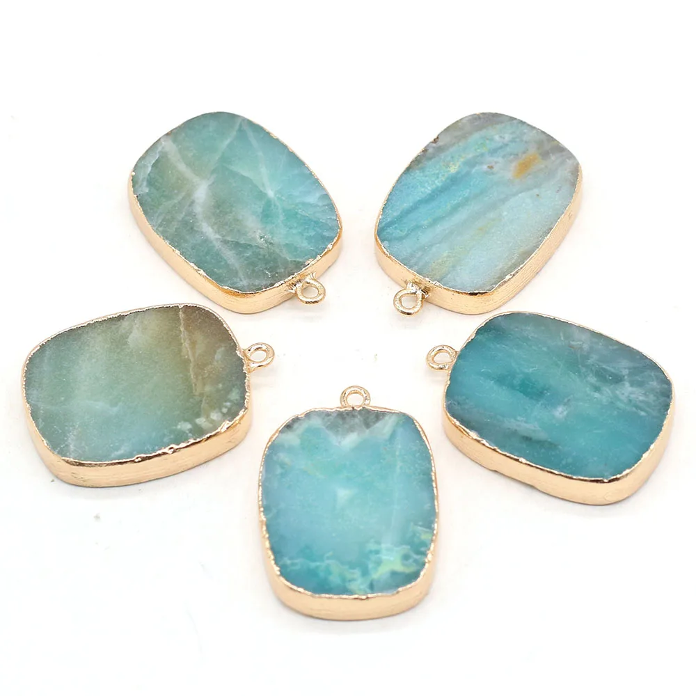 

Natural Stone Gem Square Blue Amazonite Pendant Handmade Crafts DIY Necklace Bracelet Earrings Jewelry Accessories Gift Making