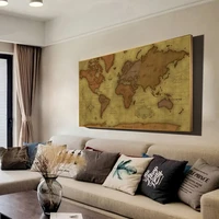 retro world map canvas painting brown map of the world posters prints vintage office study decor wall art picture painting decor