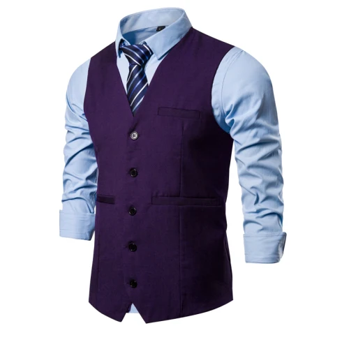 Мужской костюм жилеты Нежные мужские повседневные деловые жилеты без рукавов винтажные официальные блейзеры жилет для свадебной вечеринки жилеты с одной пуговицей - Цвет: purple red