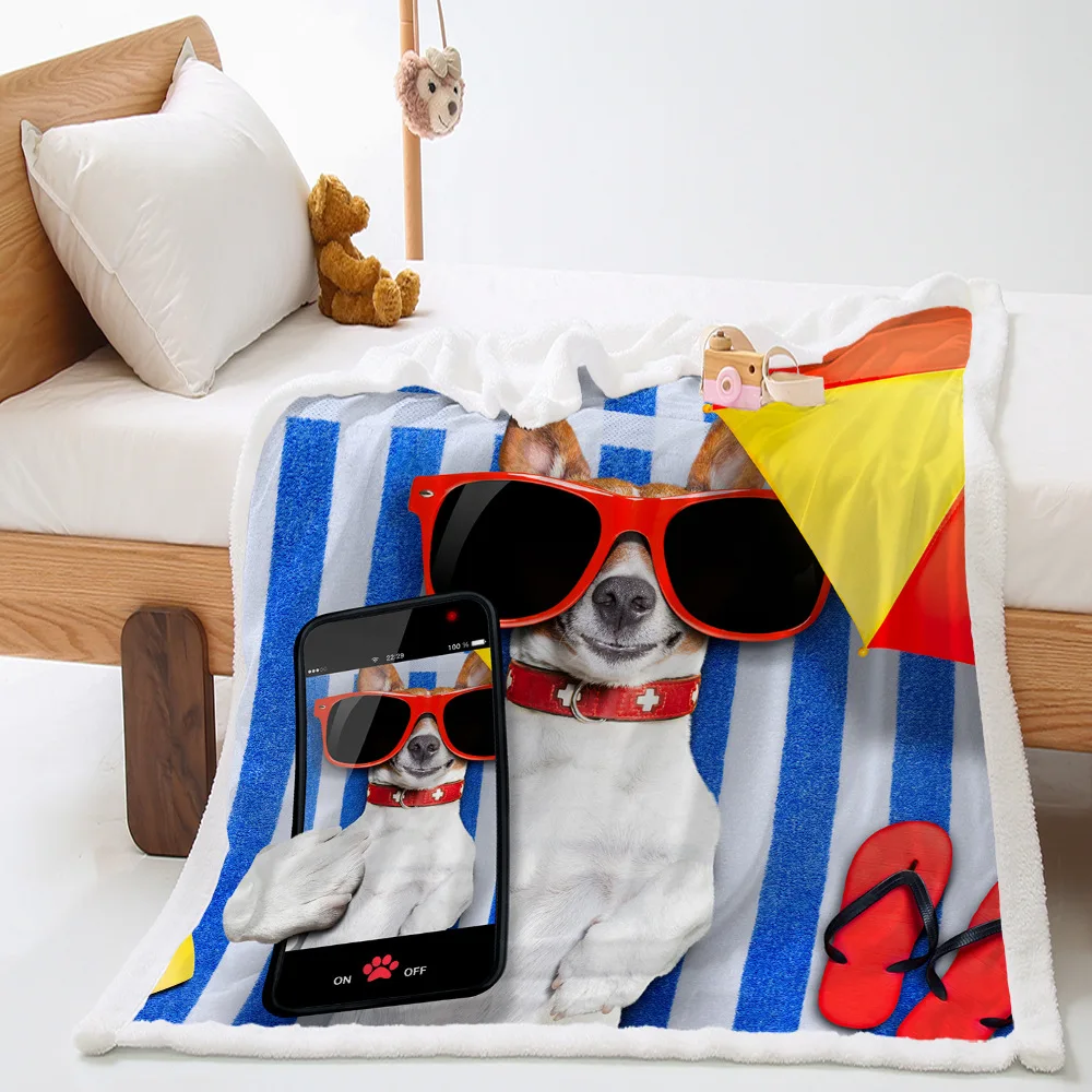 

Фланелевое Одеяло с изображением милой собаки, теплое одеяло с рисунком животного, плед на диван, одеяло для сна, подарок для детей и взрослы...