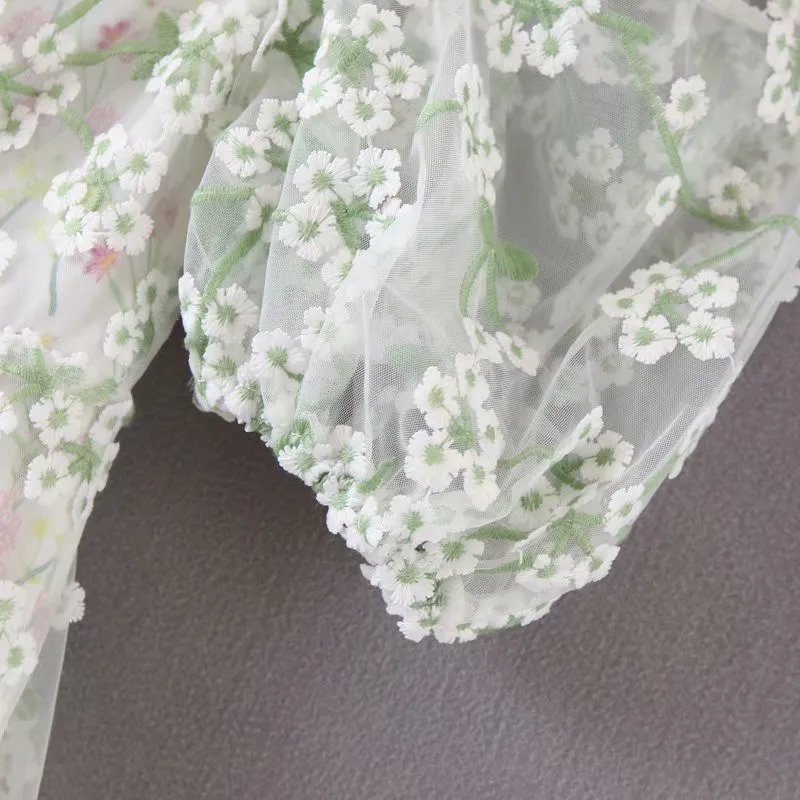Bazaleas винтажное платье с бантом в центре Пышные Рукава vestidos кружево, вышитые цветы летнее платье платья с перекрестными лямками