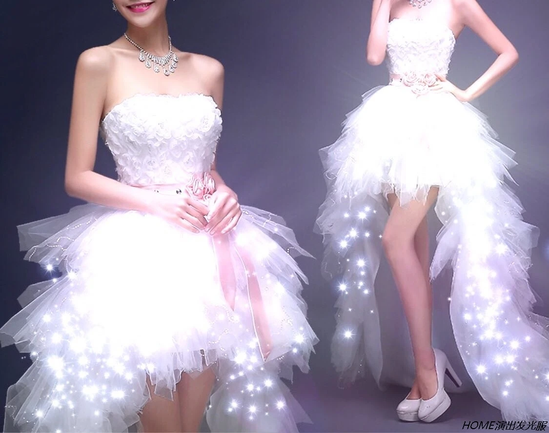 Светящиеся белые платья Светодиодное платье Сексуальная женская праздничная