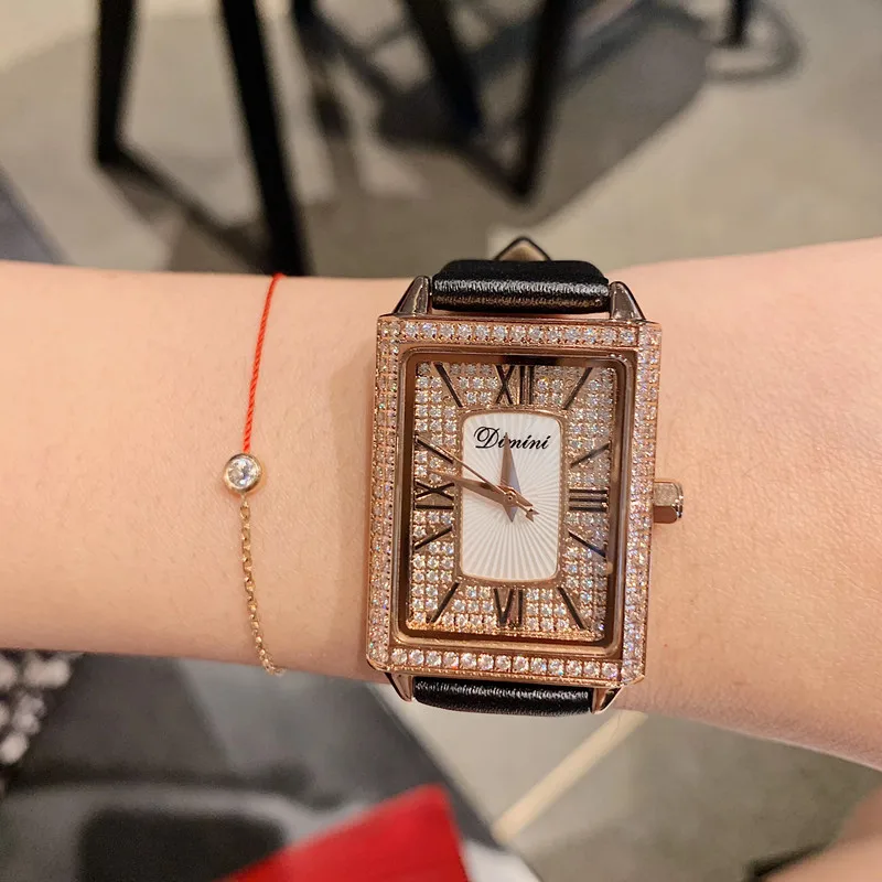 Часы наручные женские с браслетом из натуральной кожи винтажные квадратные