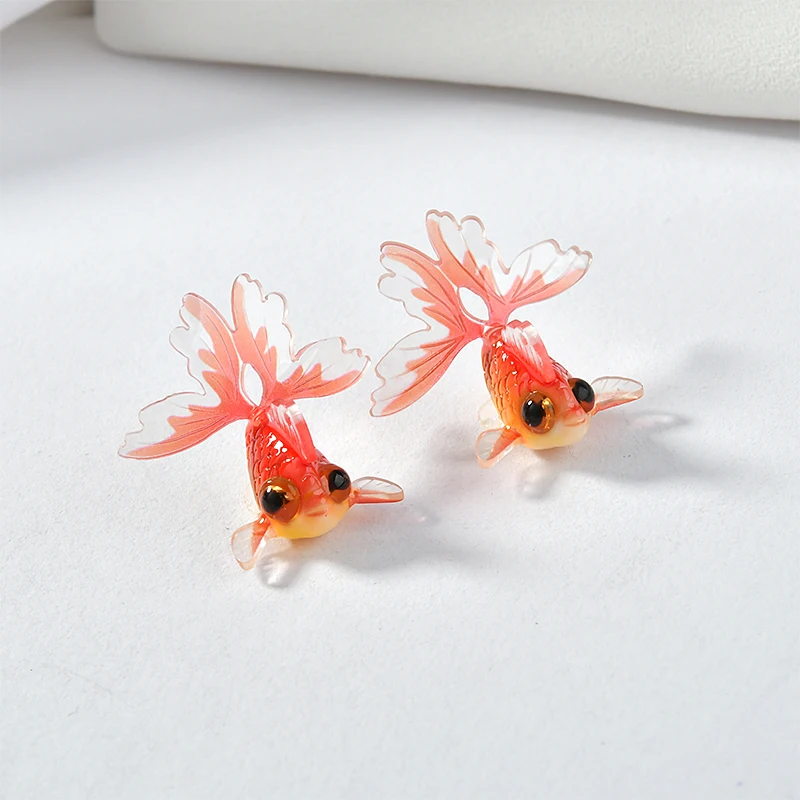 Милые стерео красные маленькие золотые рыбки акриловые Подвески DIY серьги Ушная