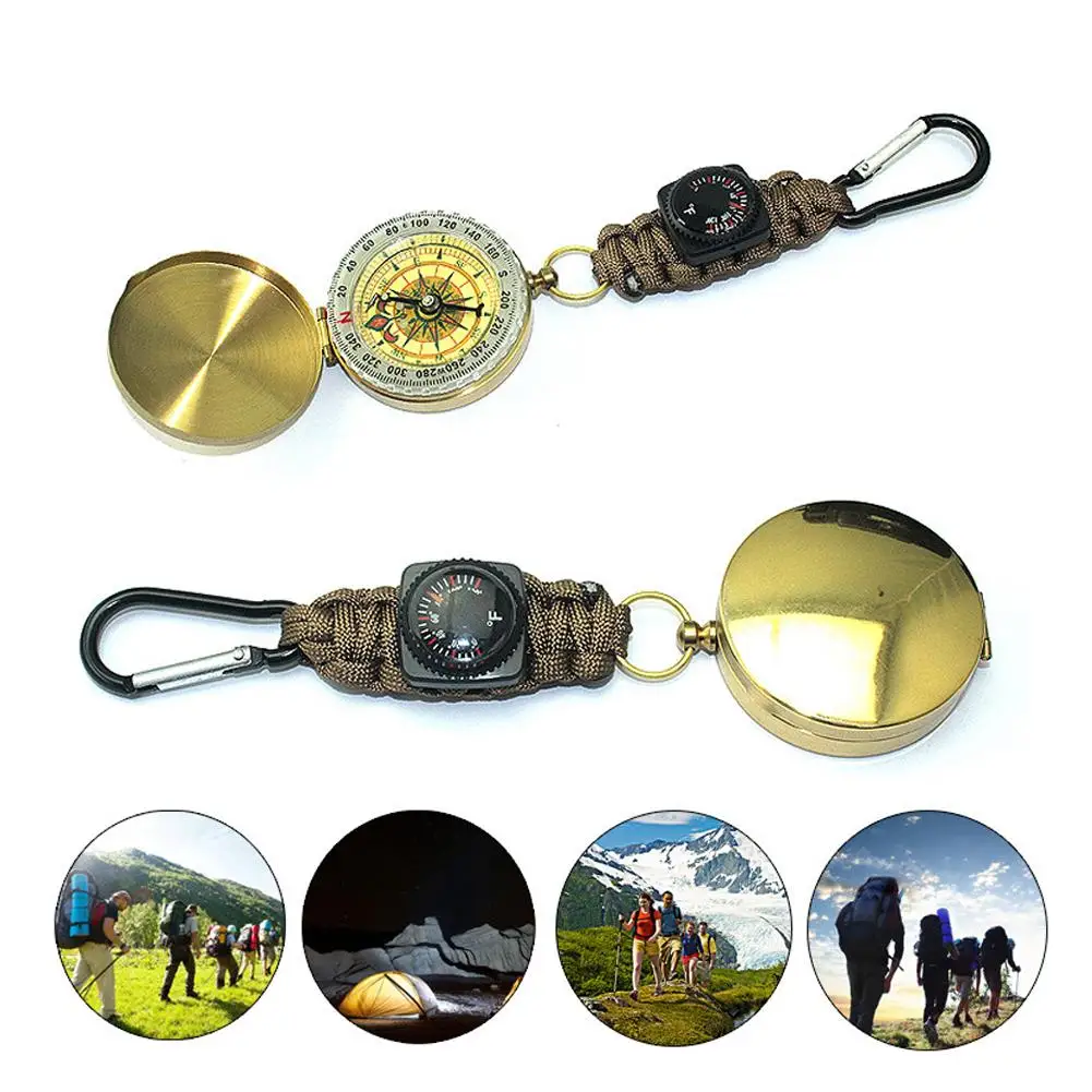 

Compass Thermometer Paracord Keychain Mini Pocket Waterproof Carabiner Survival Tool Emergency For Camping Hiking Backpacking