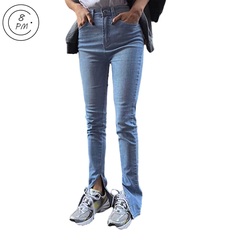 

Женские рваные джинсы с высокой талией, винтажные брюки с разрезом, расклешенные джинсы, обтягивающие джинсы, зауженные джинсы для мам, ouc178