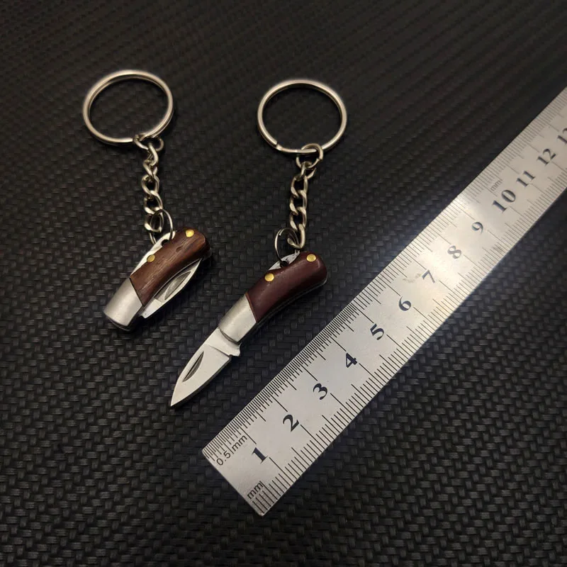 

Dropshipping Small Size Red Wood Handle Stainless steel Mini Portable Pocket KeyChain Ring EDC Tiny Folding Knife