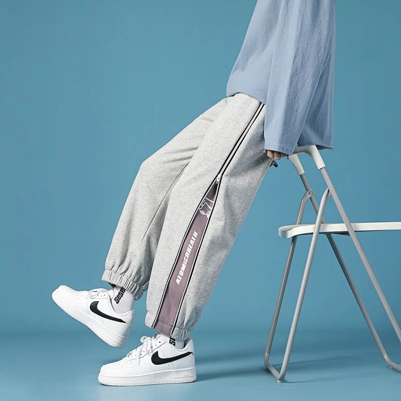 

ICCLEK Men's Trousers Tied Sports Pants Loose Straight Casual Trousers Fall/winter Sweatpants Mens Joggers Pants Baggy Pants