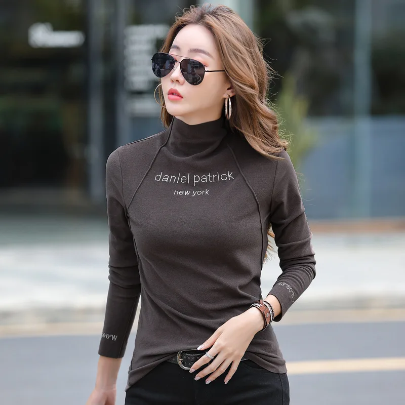 

Cotton Women T Shirt Character Long Sleeve Top 2022 Spring Autumn Turtleneck Tshirt Korean Womens Clothes Casual Tee Shirt Femme