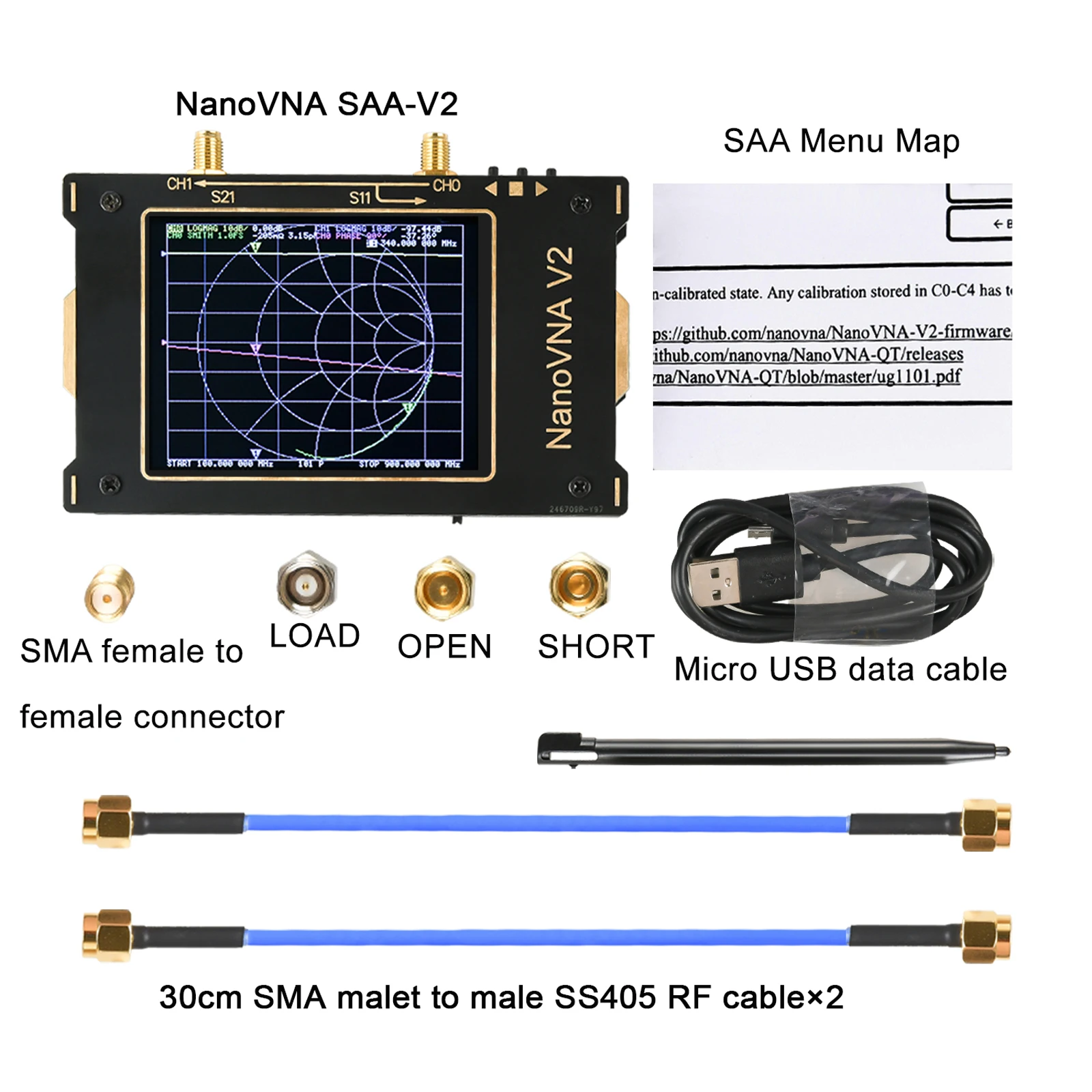 Векторный анализатор сети NanoVNA S-A-A-2 V2 10 кГц ~ 3 ГГц MF HF VHF UHF антенны 2 дюйма