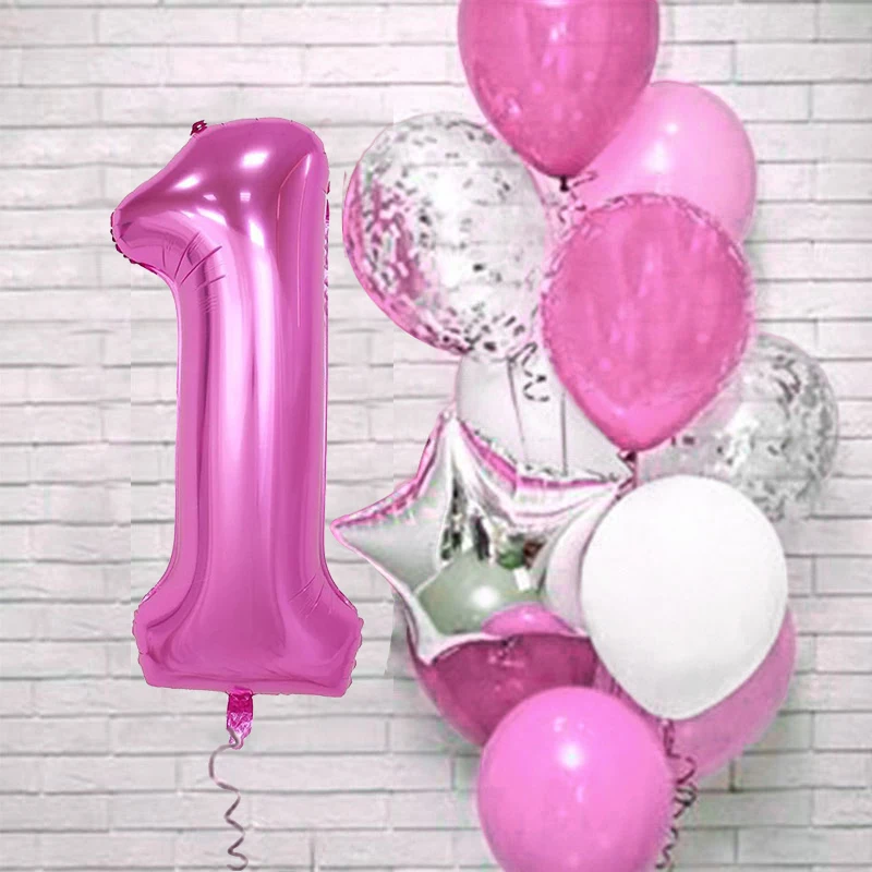 

32inch Number Balloon Kit Pink Blue Numbers Digital Confetti Latex Balloons for Kids Adults Boy Girl Birthday Party Decorations