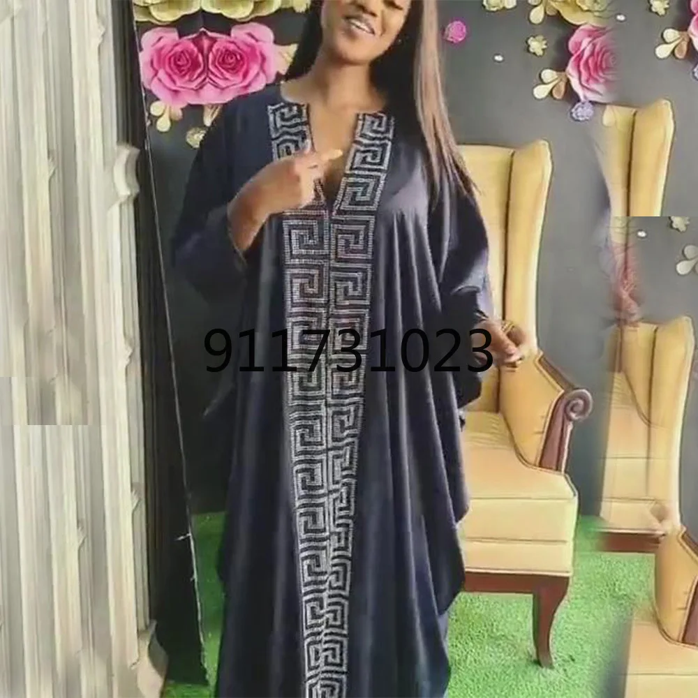 African Dashiki Dress Print Silk Beading Abaya Loose Bandage Maxi Bazin Vintage Long Sleeve Robe Gowns Africa Sexy Lady Party |