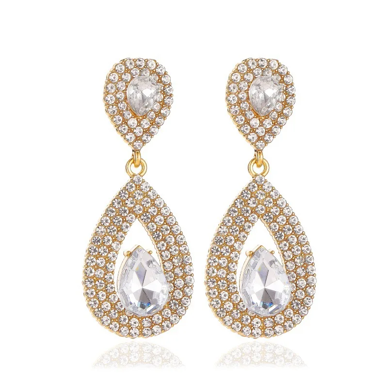

Luxury Atmosphere Long Earrings Goddess Super Flash Zircon Water Drop Earrings Temperament Crystal Bridal Earrings