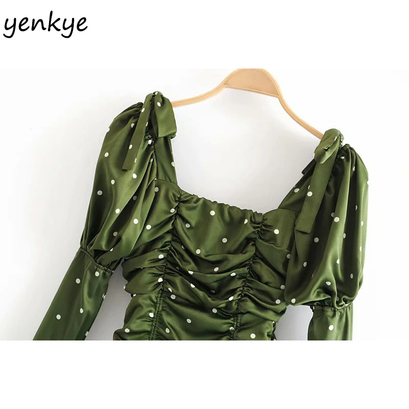 2019 для женщин в винтажном стиле горошек со шнурком Драпированное Платье