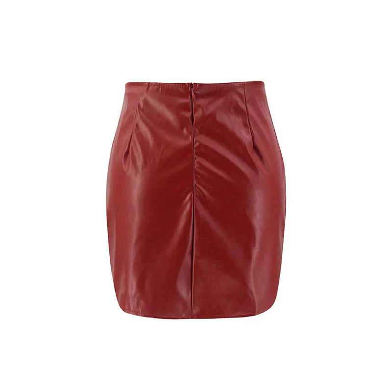 

Women Summer Sexy Solid Split Slim Bodycon Zipper Mini PU Leather Skirt Ladies Punk Casual Nightclub Pencil Skirt SJ5833M