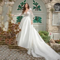lorie boho wedding dresses long sleeve lace a line bridal gowns 2022 sexy v neck long train princess wedding ball gown