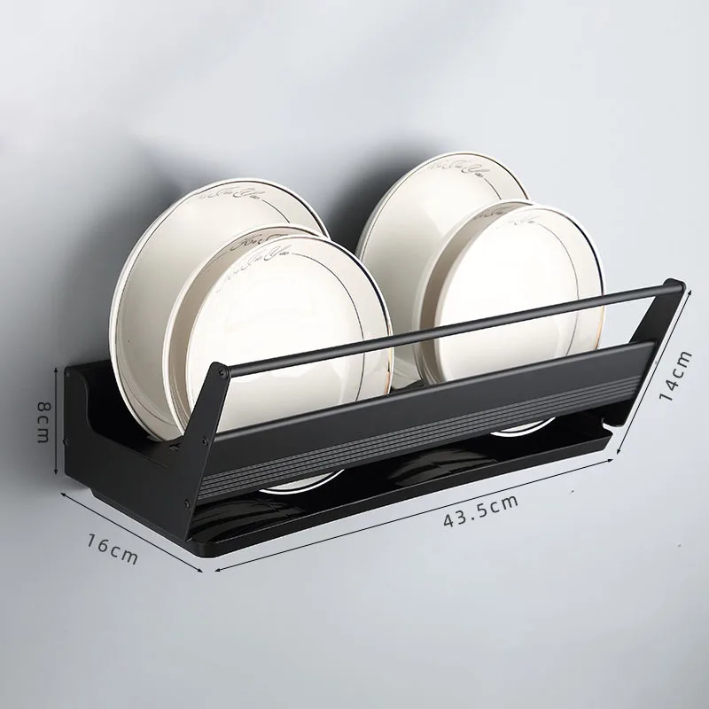 

Black Aluminum Alloy Wall Mounted Kitchen Storage Rack Dish Drainer Plate Drying Pot Cover Cutlery Knife Holder Pantry Oragnizer