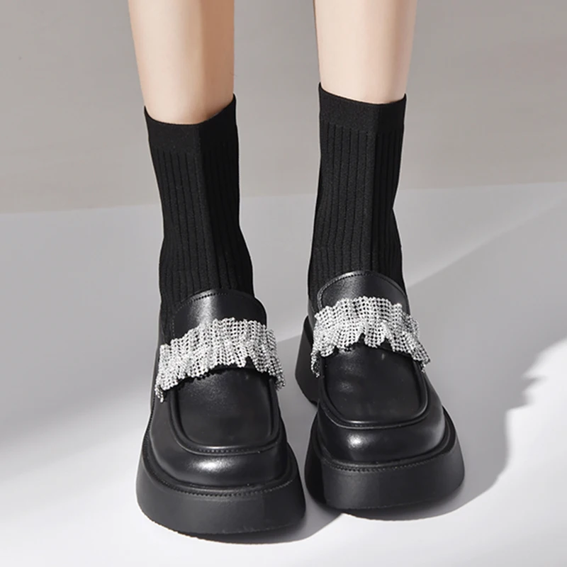 

Женские ботильоны на платформе, повседневные Полусапожки без застежки, Стрейчевые ботинки, Осень-зима 2021