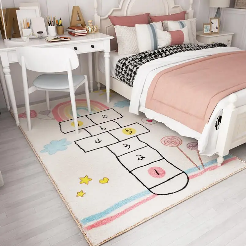 

Nordic Cartoon Kids Bedroom Carpets Lamb Cashmere Home Living Room Non-Slip Carpet Sofa Tatami Bedside Rugs Baby Crawling Mat