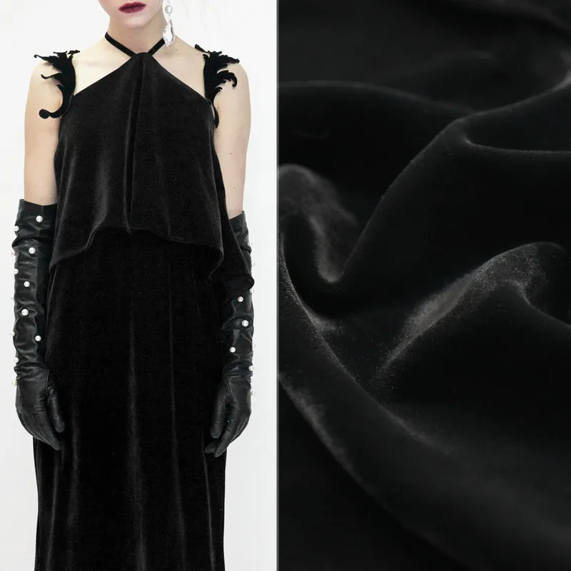 Черная шелковая бархатная ткань мягкая для платья юбка плотная хлопковая