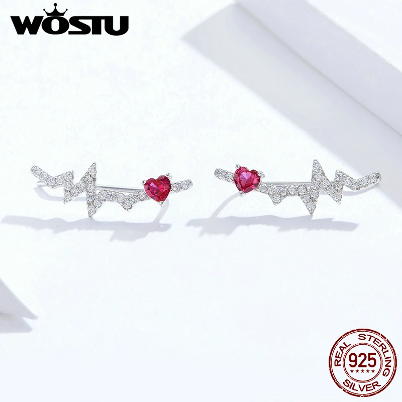 WOSTU реальные 925 пробы серебро сердце серьги со шпилькой для Для женщин розовый