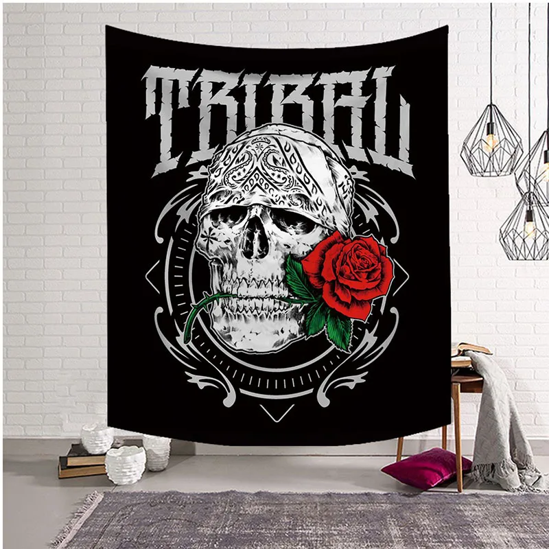 

Skull King Meditating in Flowers Moon Tapestry Wall Hanging Mandala Carpet Hippie Divination Black Skull Witchcraft Blanket
