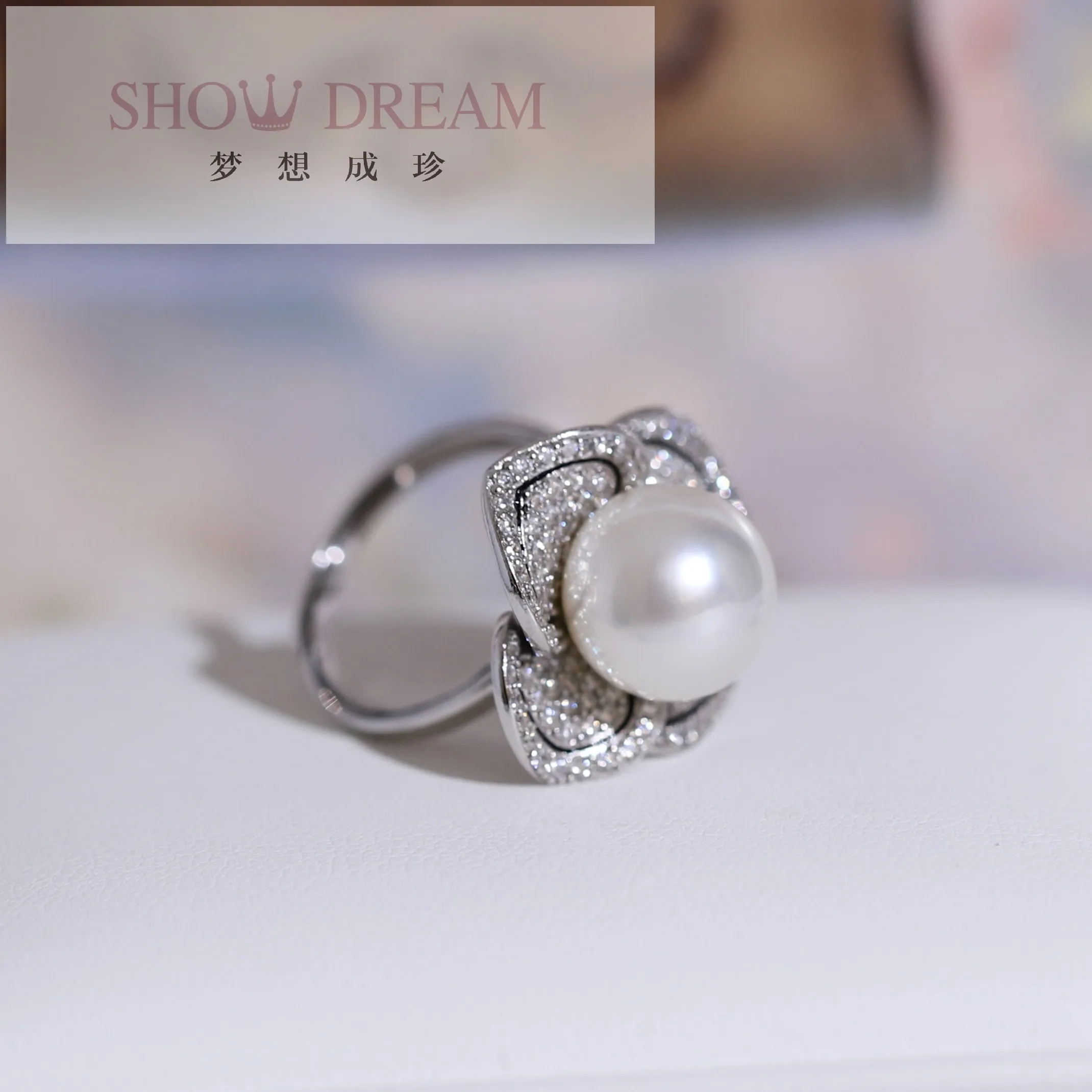 

SHOWDREAM модные кольца из серебра пробы с цирконом женское кольцо с натуральным морским жемчугом открытое регулируемое кольцо Модные Ювелирны...