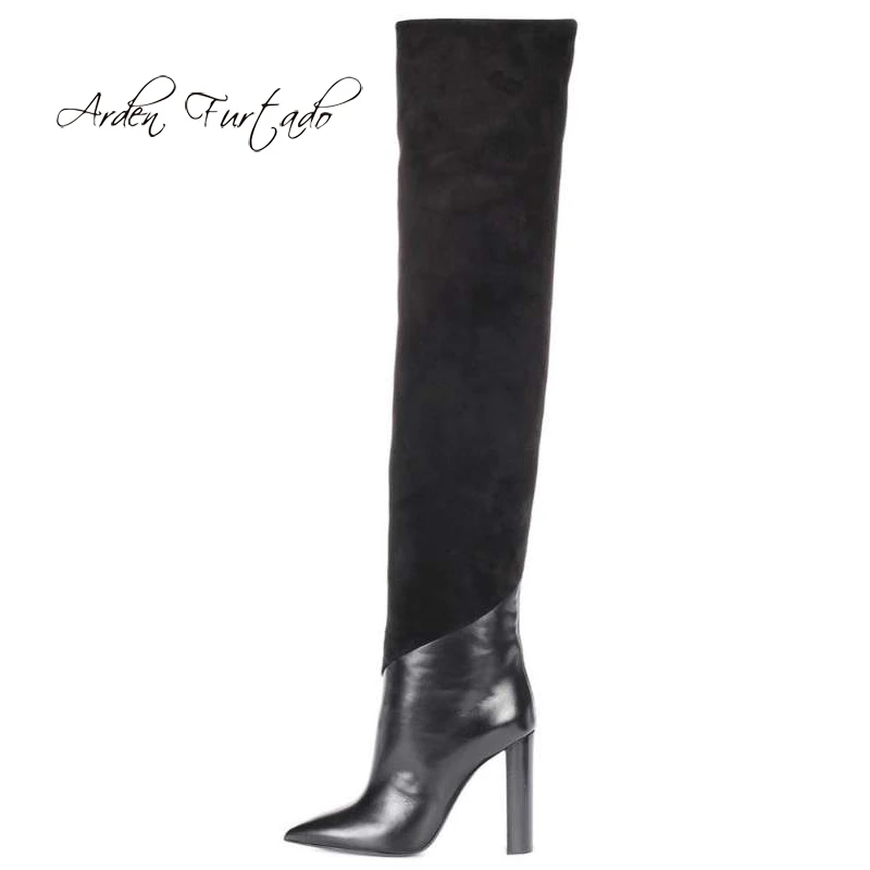 

Arden Furtado Fashion Women's Shoes Winter Pointed Toe Chunky Heels Sexy Elegant Ladies Boots Elegant over the Knee High Boots