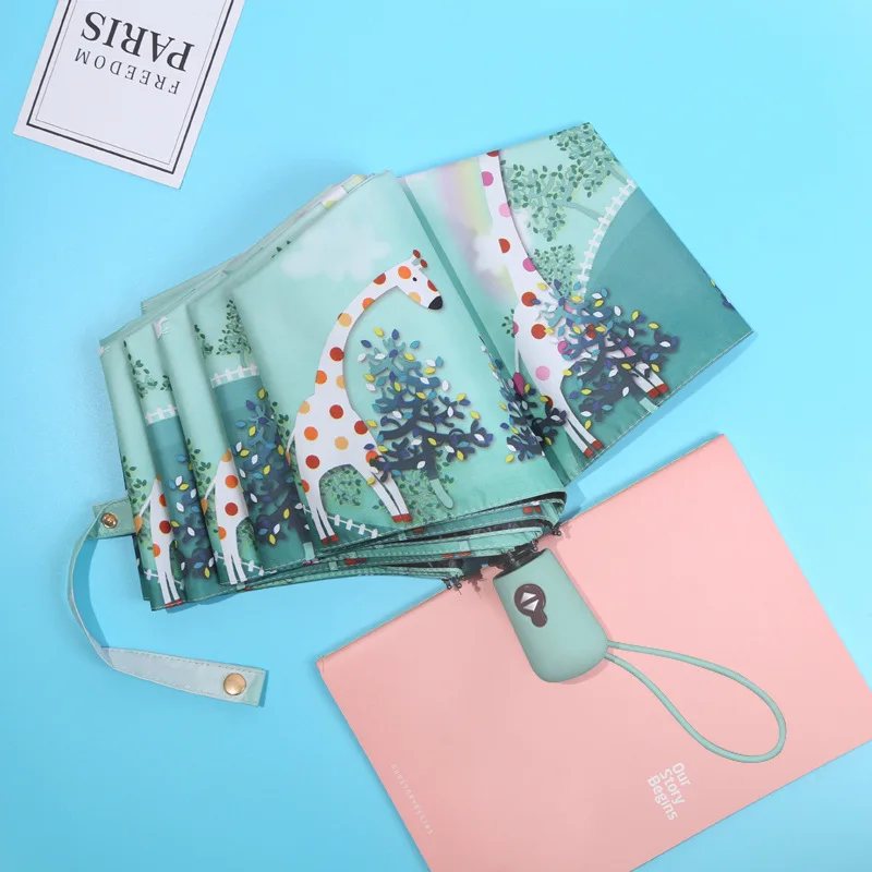 8 костей новый мультфильм полный автоматический Солнечный зонт черный