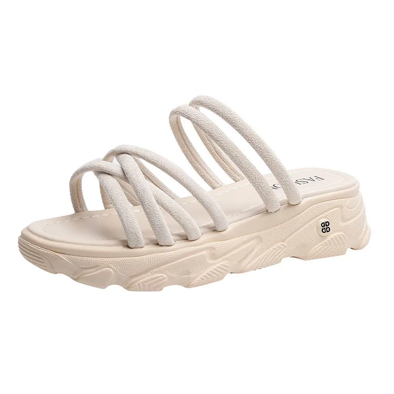

House Slippers Platform Flat Shoes Female Slides Slipers Women Low Fashion Rubber Summer 2021 Luxury PU Hemp Fabric Scandals